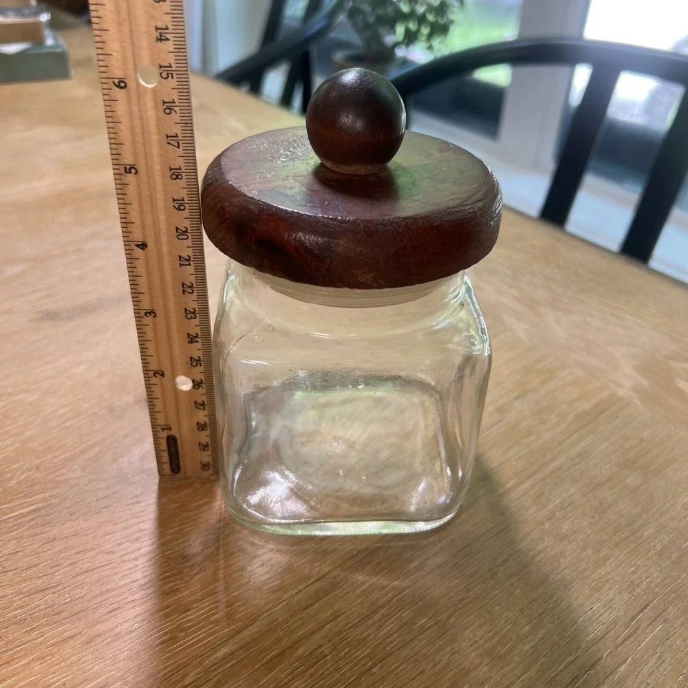 Vintage Anchor‎ Hocking Square Glass Canister Jar Wood Lid Top Ball